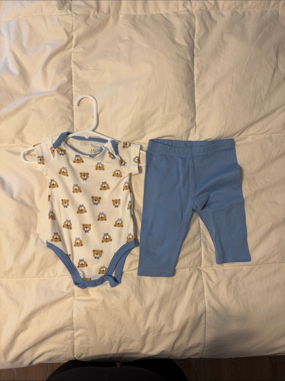 Blue and White Bear Print Baby One-Piece with Blue Pants